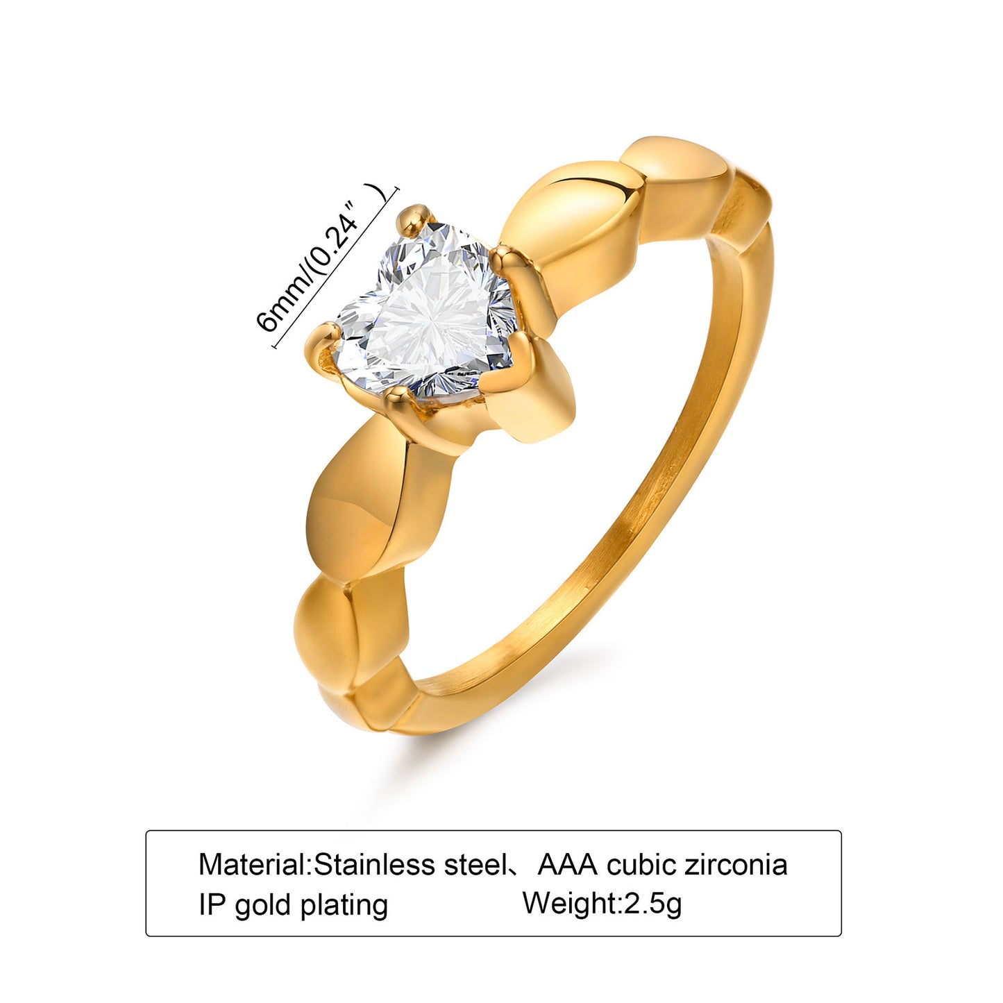 Stainless Steel Zircon Ring For Women Gold Jewelry Gift