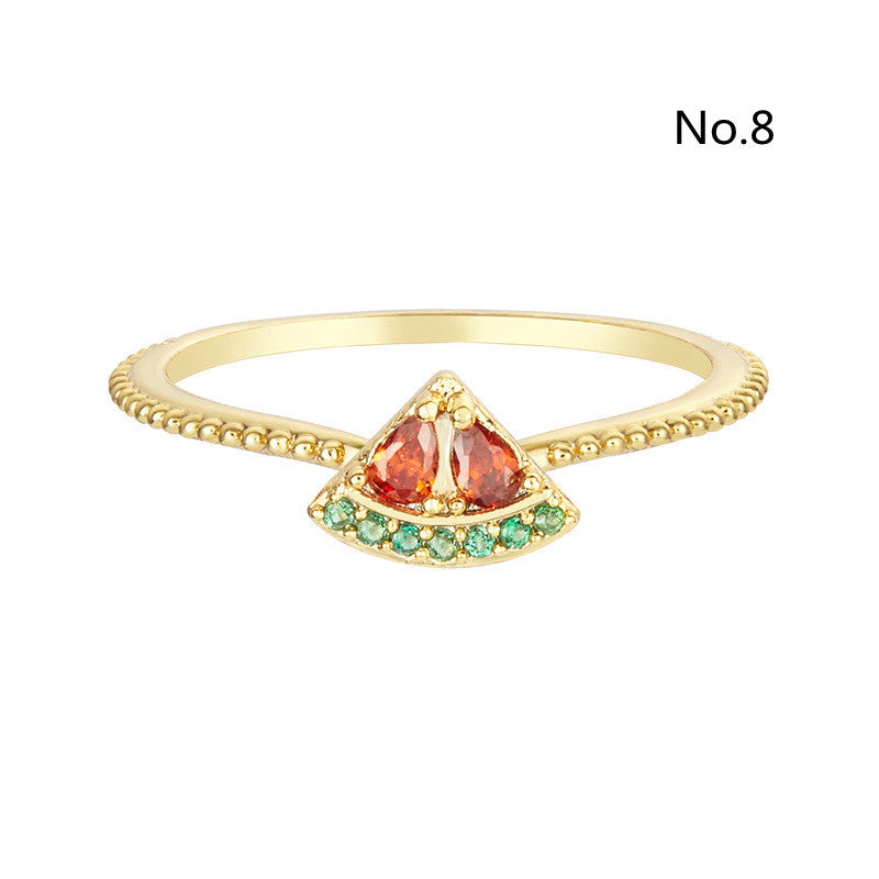 Tropical Fruit Ring Copper Zircon Fruit Shape Jewelry Womens No7 Holiday Gift Gold Plated Inlay For Daily Wear