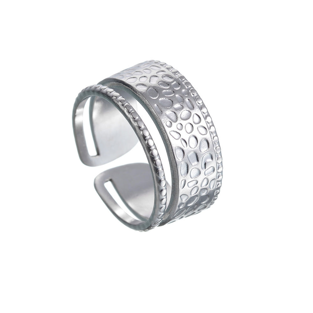 Womens Titanium Steel Ring Adjustable Hammer Pattern Electroplated Band Gift For Her Elegant Sparkle For Women