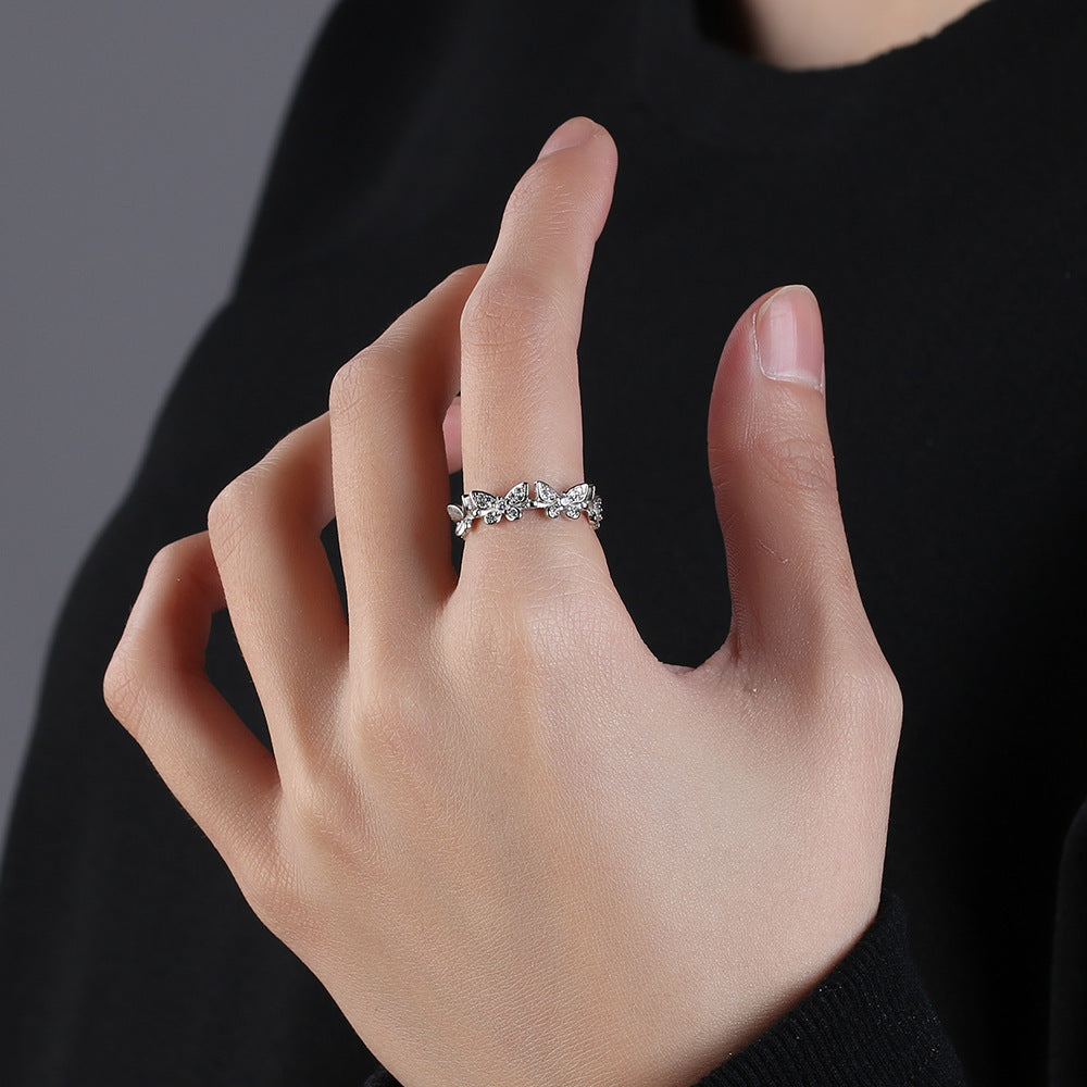 Womens Butterfly Ring Inlaid Adjustable Gold Plated Copper Gems Fashion Jewelry Elegant Dainty High Quality