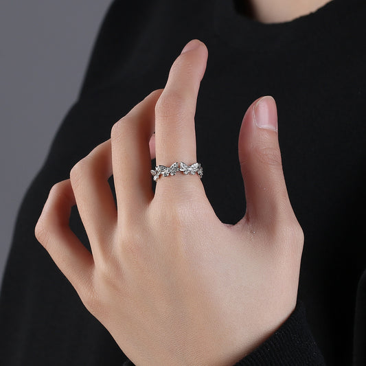 Womens Butterfly Ring Inlaid Adjustable Gold Plated Copper Gems Fashion Jewelry Elegant Dainty High Quality