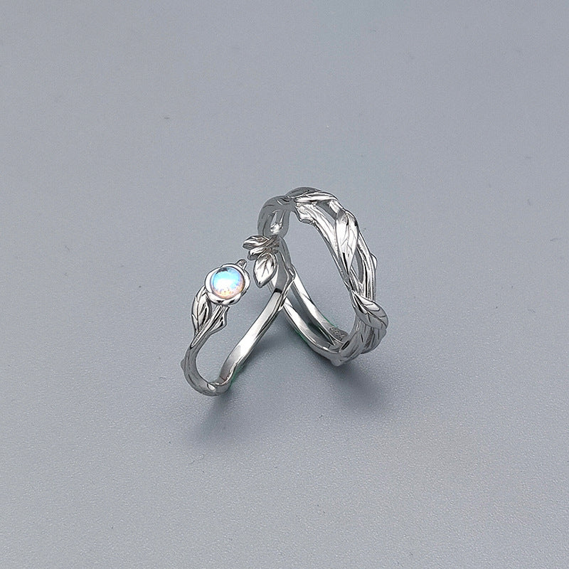Adjustable Opening Silver Couple Rings With Rose Of Thorns Design Artificial Moonstones For Men And Women Today