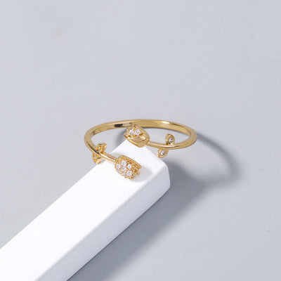 Womens Adjustable Flower Ring Gold Plated Copper Rosette Trendy Ring With Artificial Gemstones Elegant Jewelry