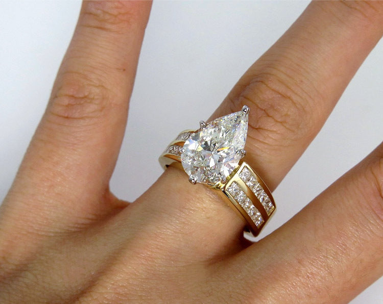 Womens Marquise Zircon Ring Geometric Fashion Copper Ring Electroplated Yellow Gold Tone Everyday Wear Essential