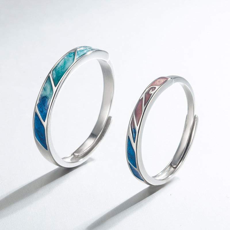 Sterling Silver Couple Rings Adjustable Geometric Promise Bands for Him and Her Anniversary Gift Idea Ideal for Couples