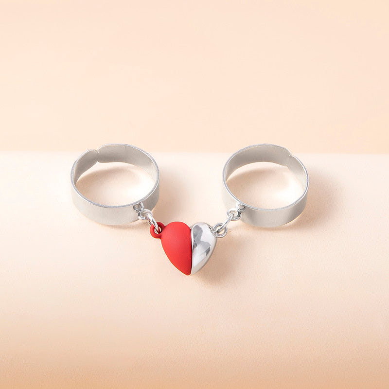 Couple Heart Magnetic Rings Adjustable Zinc Alloy Fashion Rings For Lovers Sisters Friends Gift Set XL Stylish