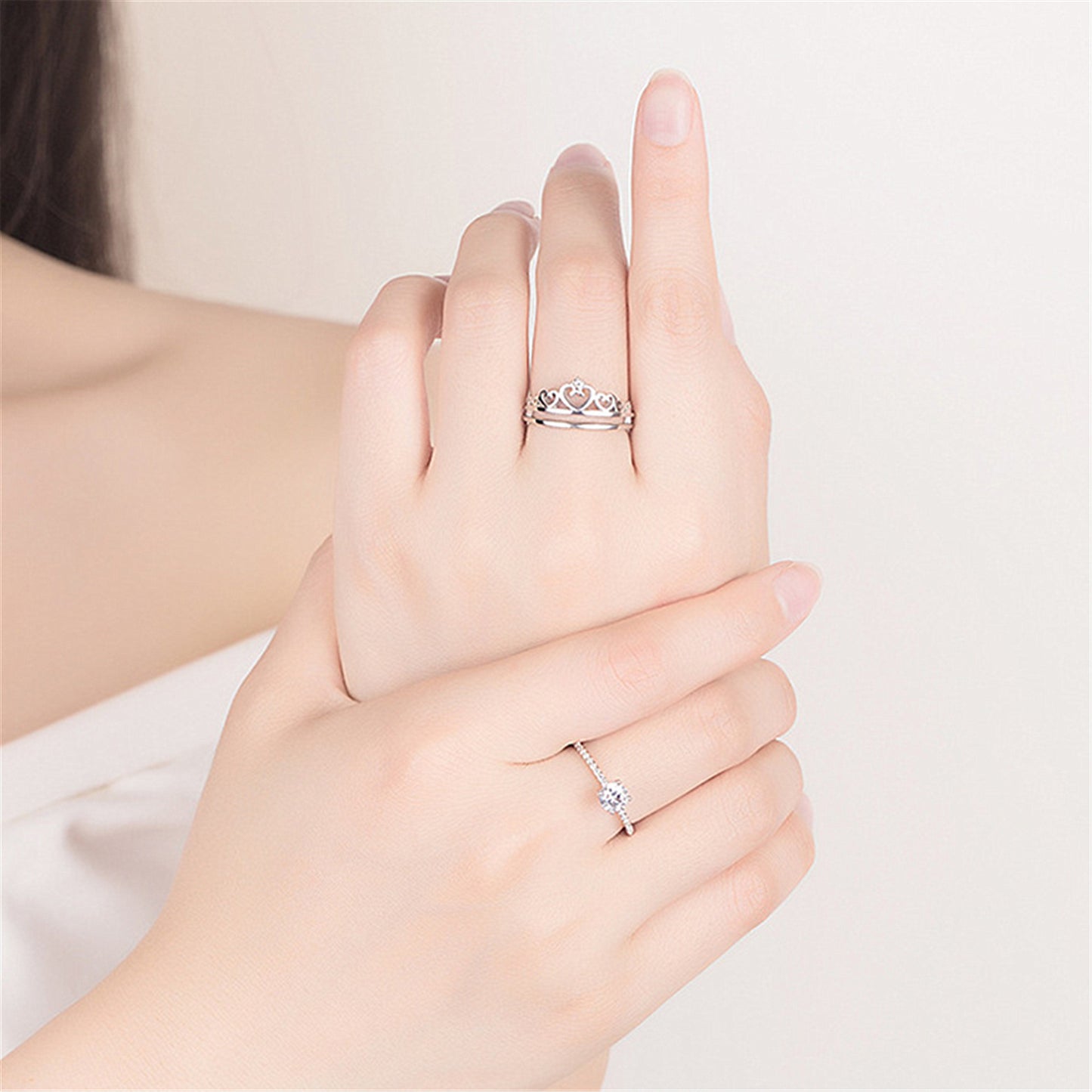 Personalized Crown Silver Ring Two In One Princess Ring