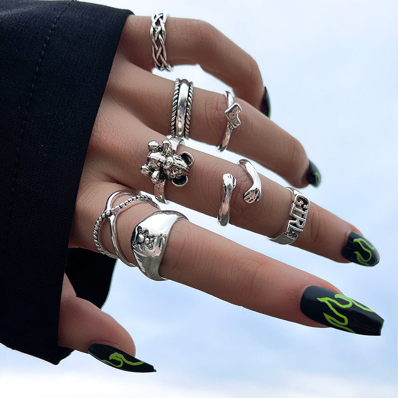 Skull Ring Set Vintage Knuckle Rings For Women Girls Punk Rock Rings Geometric Alloy Little Monsters Cool Rock