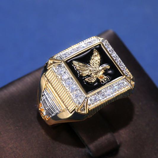 Mens Alloy Electroplated Eagle Ring With Diamond Accent Fashion Jewelry For Him Modern Stylish Gift Everyday Wear
