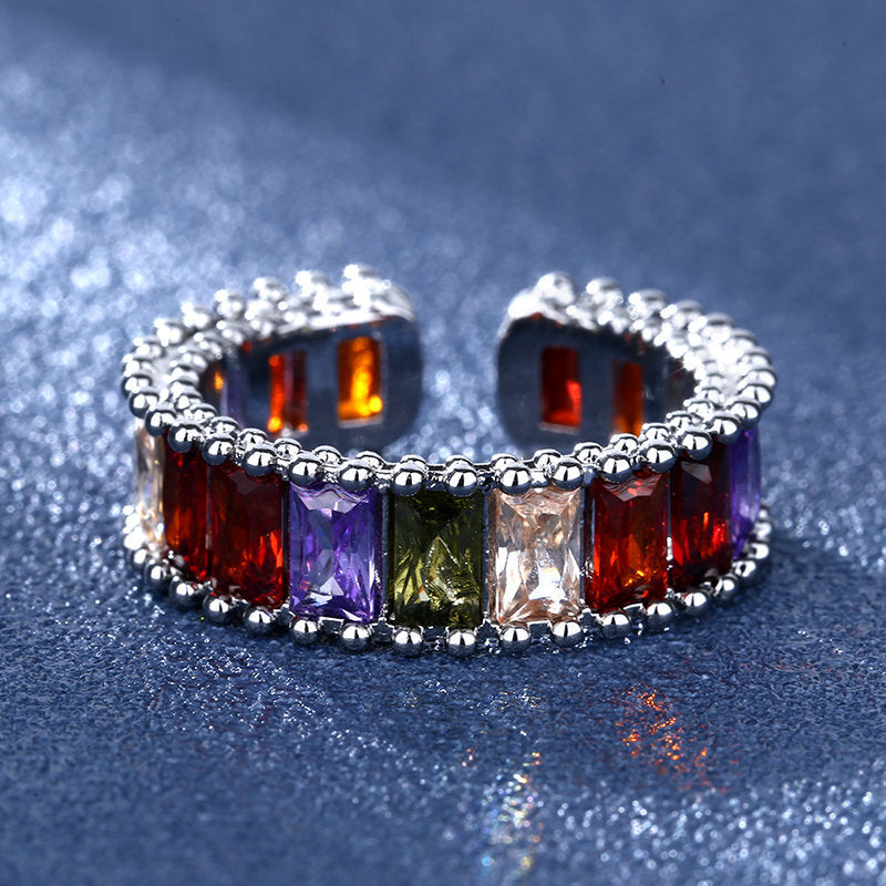 Womens Adjustable Zirconia Ring Copper Band Fashion Statement Jewelry For Engagement Anniversary Promise Gifts