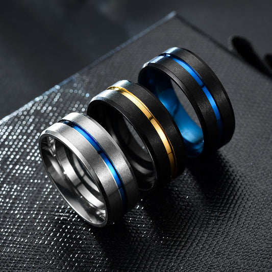 Unisex Stainless Steel Ring Two Tone Brushed Finish 8mm Band Anniversary Ring Fashion Jewelry Middle Slot Color