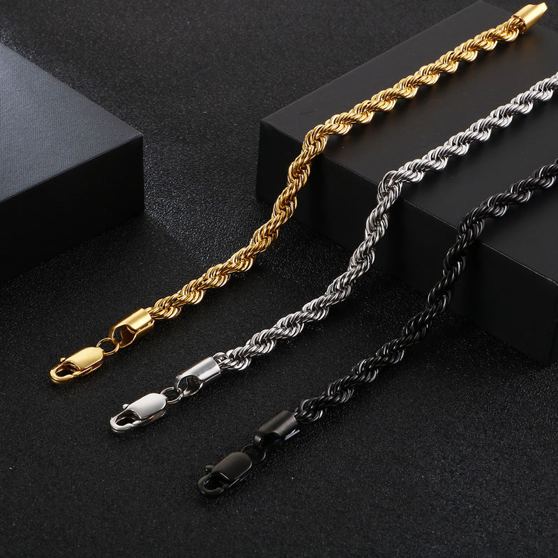 Mens Stainless Steel Braided Bracelet Twisted Rope Chain Silver Plated Fashion Jewelry Elegant Gleaming Silver