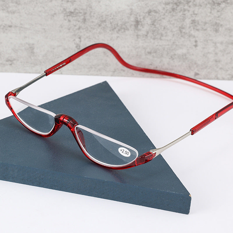 Folding Half Frame Reading Glasses With Magnetic Neck Closure Lightweight PC Frame TAC Lenses Foldable Pockets