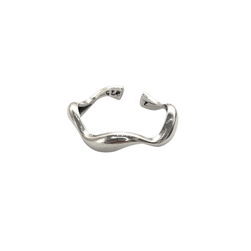 Unisex Adjustable Open Ring With Geometric Design White Copper Coated Silver Finish Fashion Jewelry Daily Wear