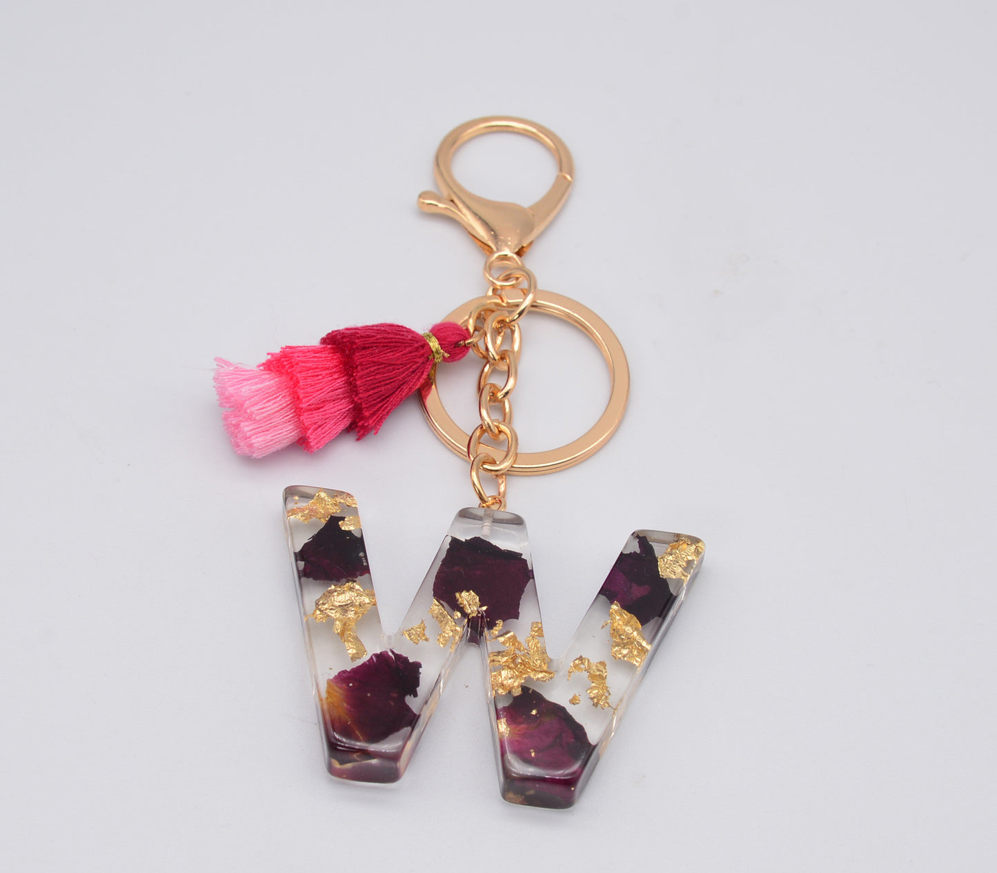 Resin Floral Keychain With Tassel Pendant Black Rose Design Durable Craftsmanship Initial Letter Bag Accessory