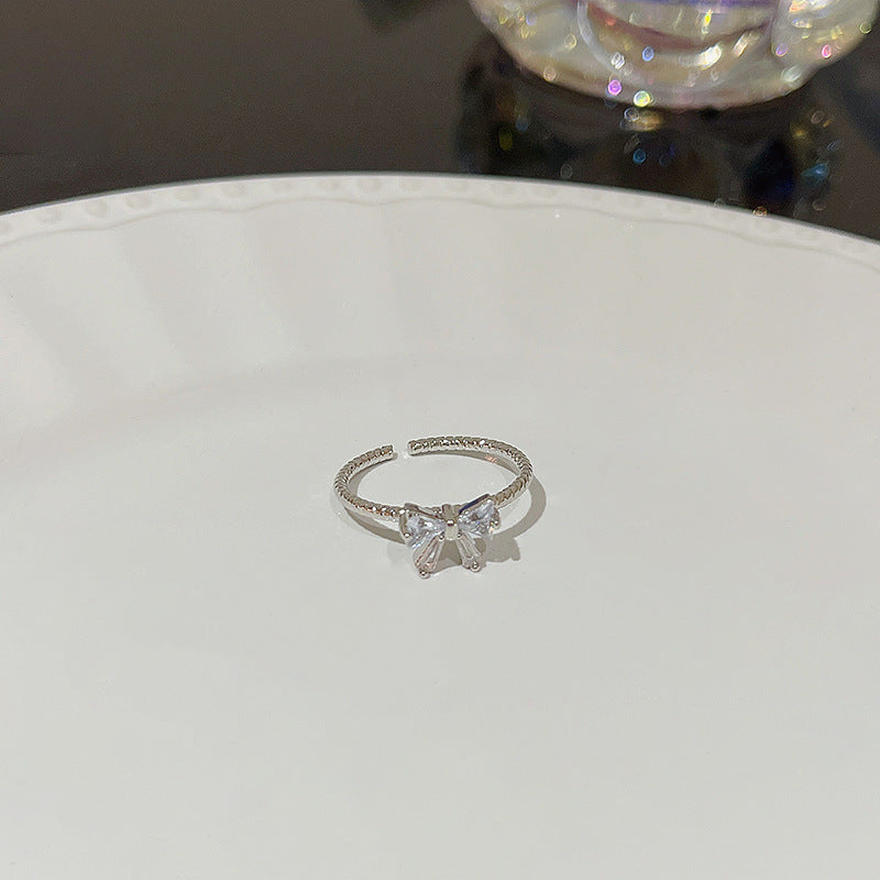 Open Ring For Women Butterfly Zircon Inlaid Copper Ring With Bow Square Heart Elements Fashion Jewelry Sparkle