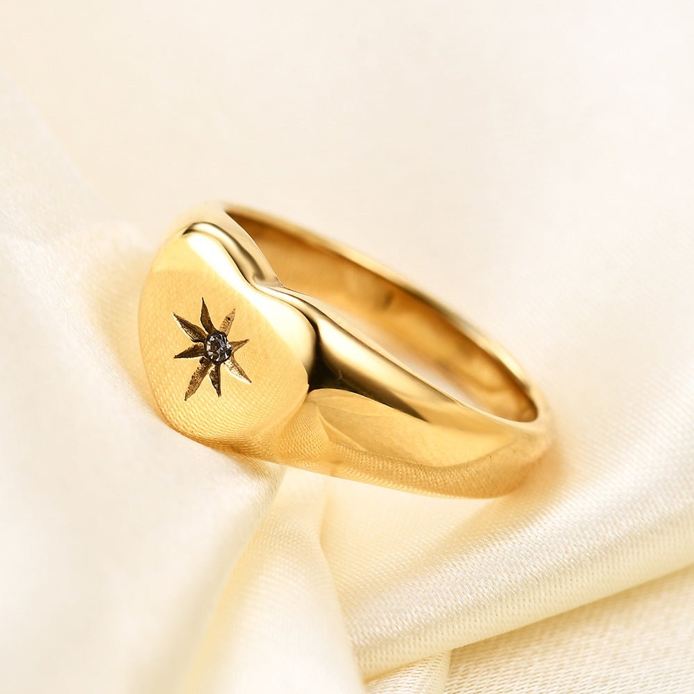 Heart Shaped Titanium Steel Ring Gold Plated Diamond