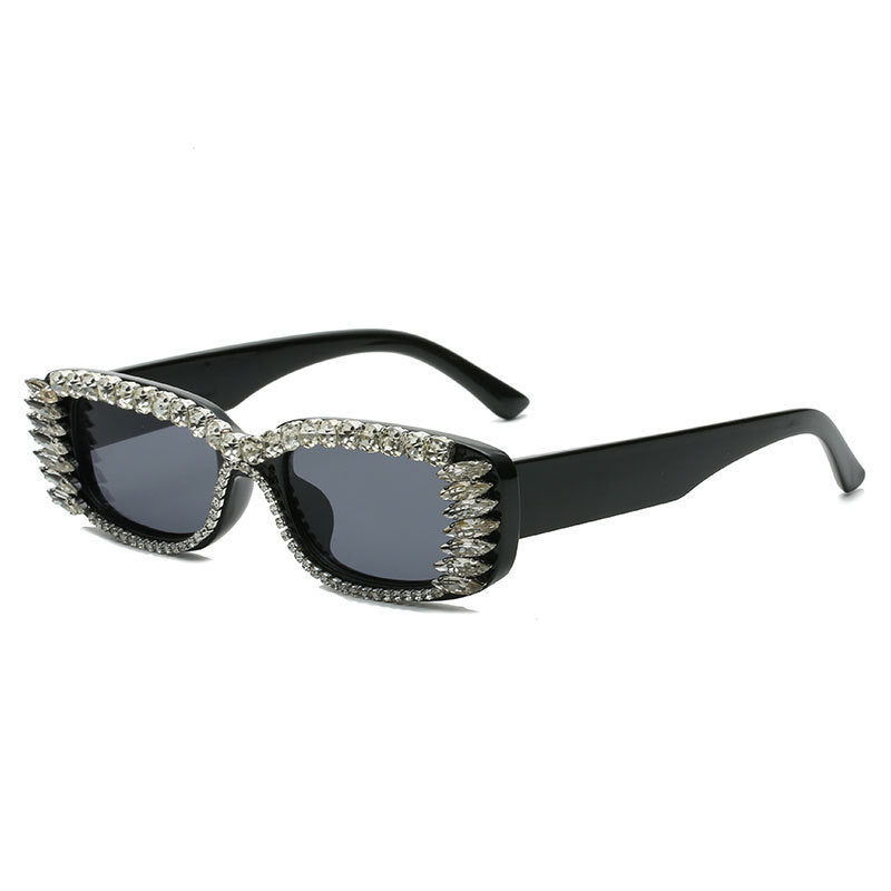 Womens Mens Fashion Sunglasses Diamond Studded Square Rhinestone Design Lens PC Frame 99 Percent Visible Light