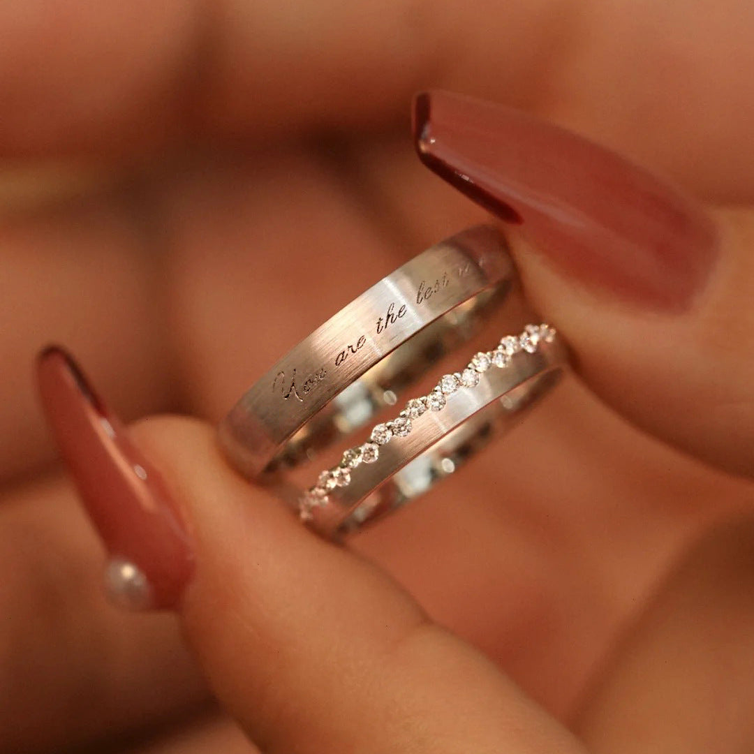 Matching Silver Couple Rings With Diamond Inlays Design