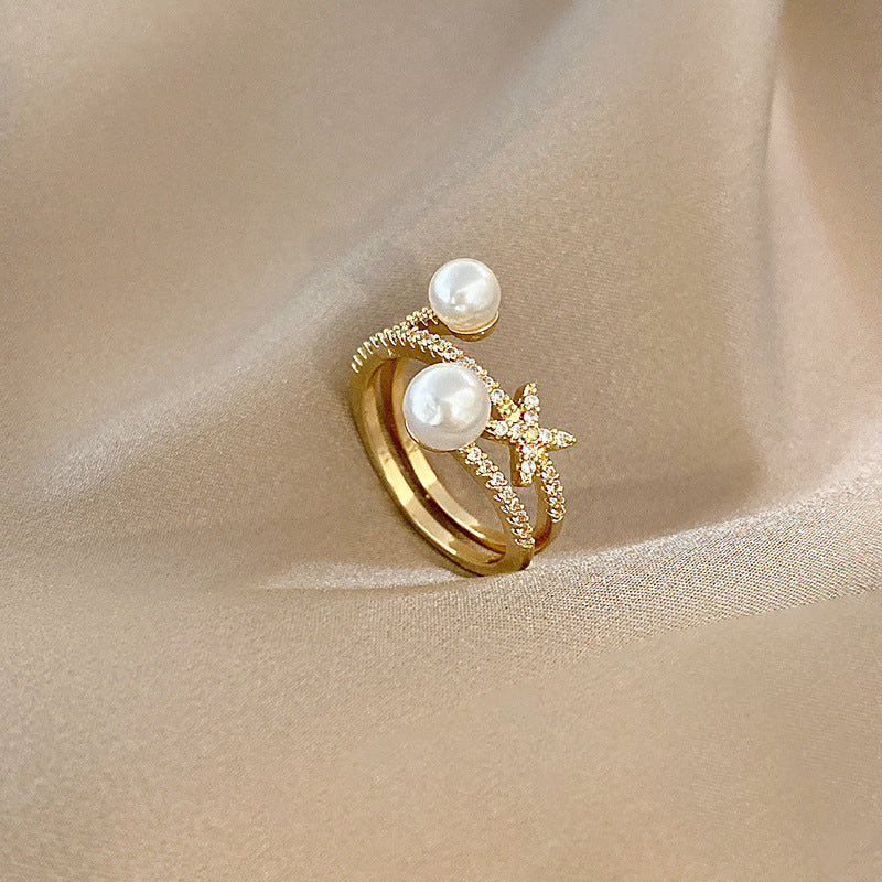 Women Adjustable Gold Plated Rings With Geometric Design And Artificial Gems For Wedding Jewelry Korean Fashion