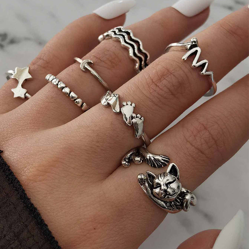 Womens Retro Alloy Animal Zodiac Ring Set Snake Leaf Vintage Knuckle Rings Electroplated Finish Jewelry Gift Idea