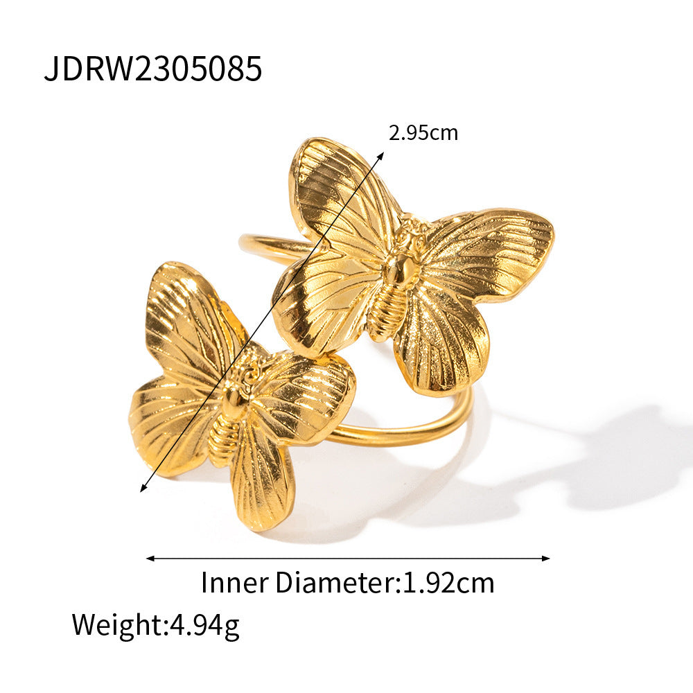 European And American Style Butterfly Ring In Stainless Steel Adjustable Open Band Jewelry For Everyday Styles