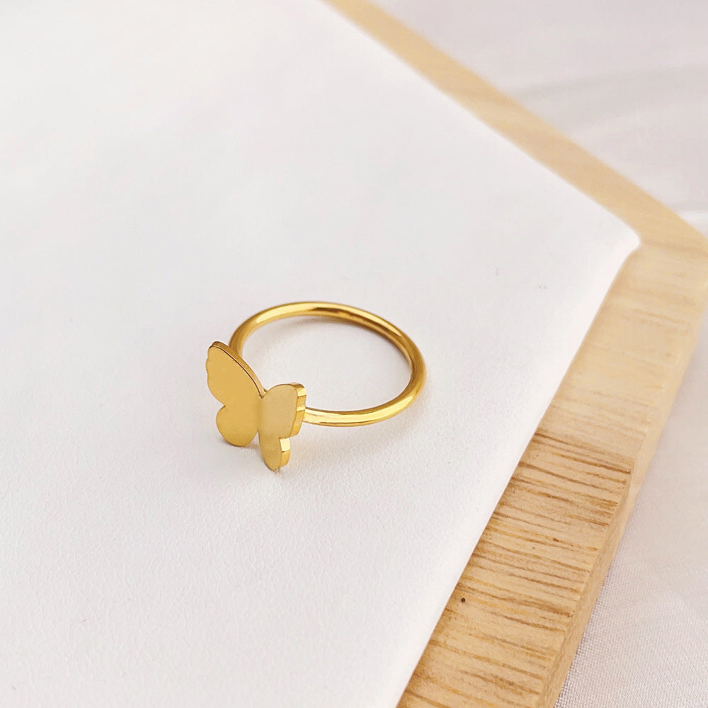 Tiny Bow Titanium Steel Gold Ring For Women Size 6 7 8 Electroplated Jewelry Hypoallergenic Durable Gift Ready