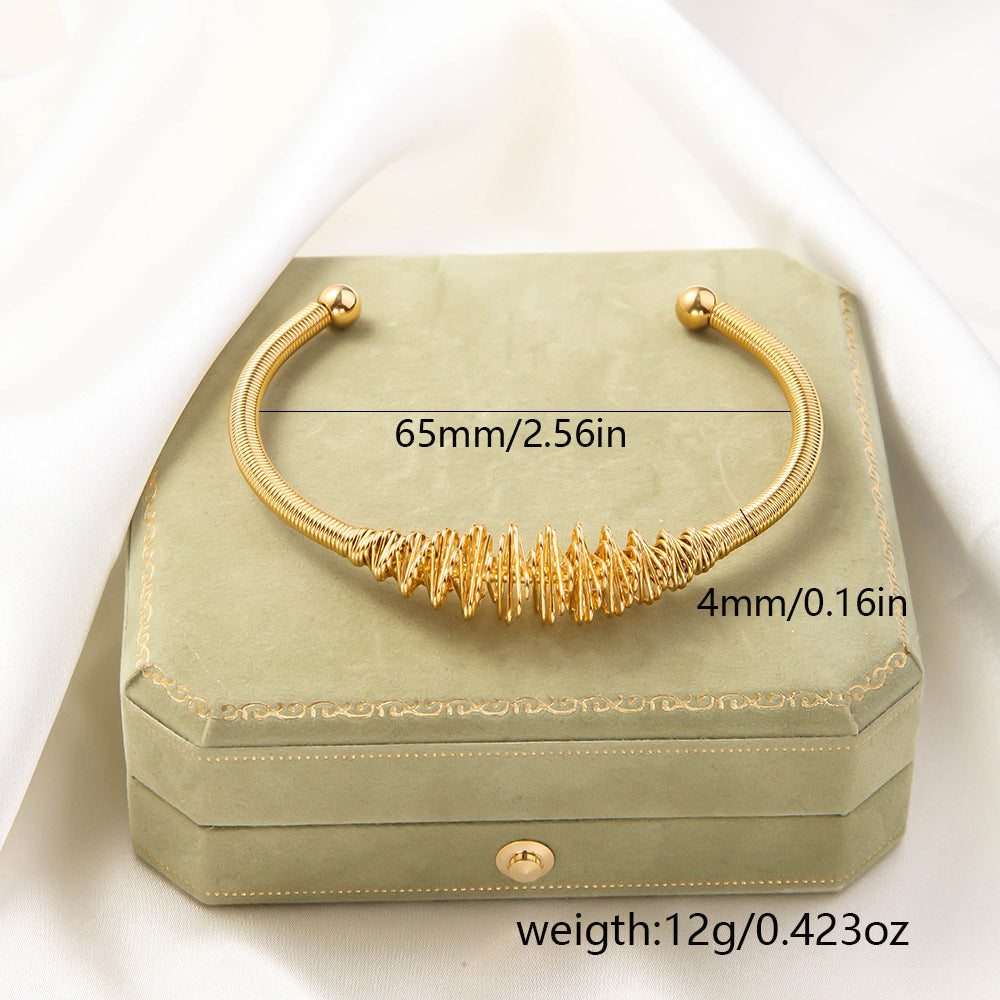 Stainless Steel Woven Bracelet Open Ended Fashion Bangle Electroplated Durable Round Design Accessory Steel And Gold