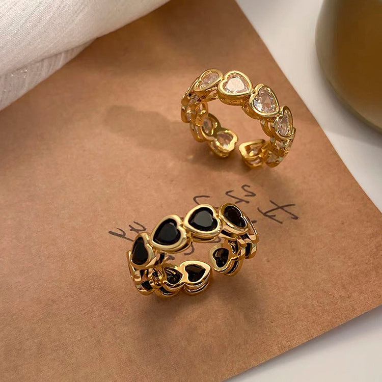 Retro Minimalist Heart Shaped Zircon Ring Gold Plated For Women Elegant Jewelry Accessory Gentle Everyday Glow