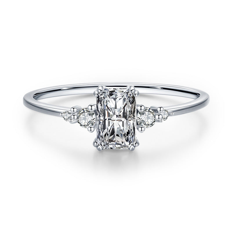 Sterling Silver Ring Set Zircon Inlay Crown Rainbow