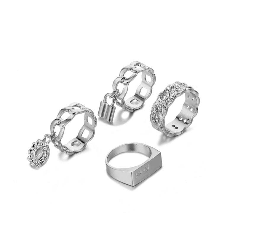 Womens Alloy Heart Ring Set Retro Letter Heart Shaped Rings Electroplated Duo Ring For Women Elegant Gift Idea