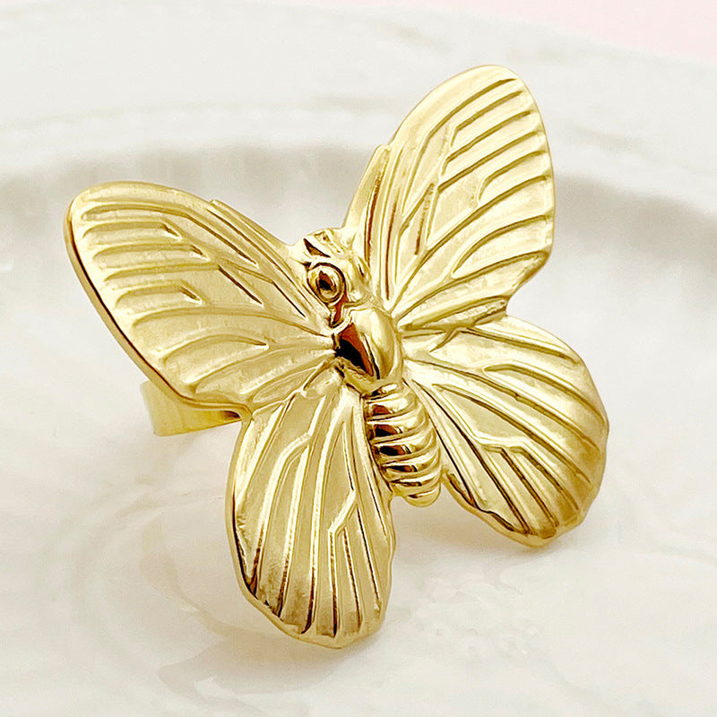 Womens Stainless Steel Ring With Heart Flower Star Pattern