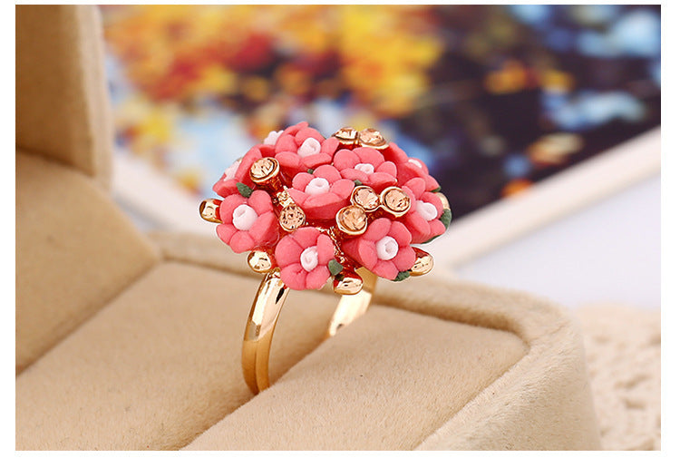 Womens Flower Ring Alloy Inlaid Gems And Semi Precious Stones Floral Design Jewelry For Women Multiple Colors Mix