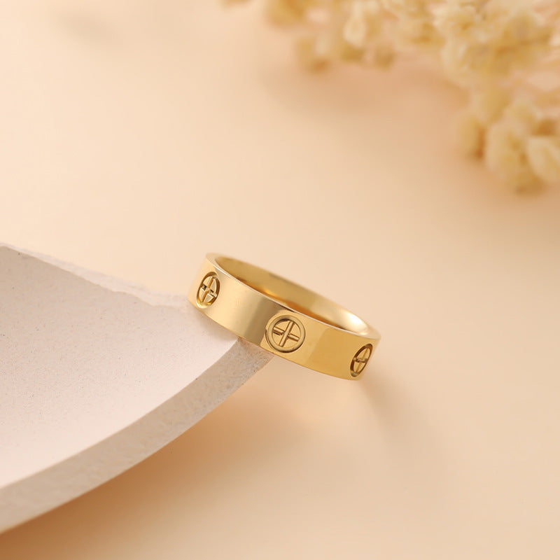 Womens Copper Ring With Cross Print Geometric Irregular Design Electroplated Finish Fashionable Ring For Women