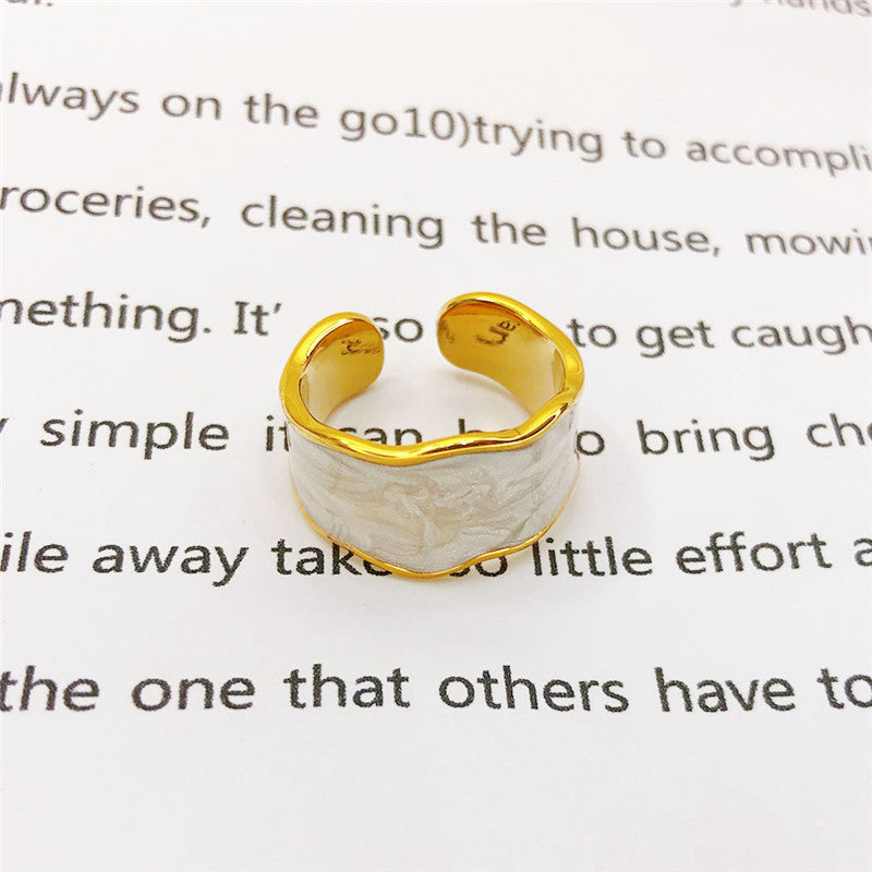 Women Adjustable Enamel Ring With Geometric Design 18K Gold Plated Copper Band Fashion Jewelry For Everyday Chic Style