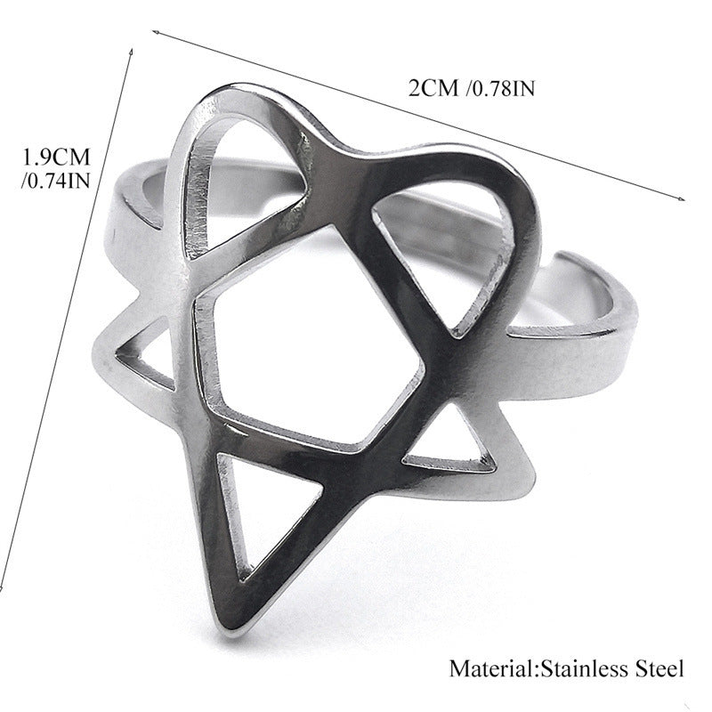 Unisex Stainless Steel Ring with Hollow Pentagram Geometric Design for Fashion Ornament and Style Satin Finish