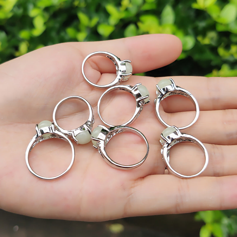 Unisex Luminous Stone Ring Alloy Silver Plated Band Color Changing Ring Inner Diameter 16 17 18 19mm Ring Ring