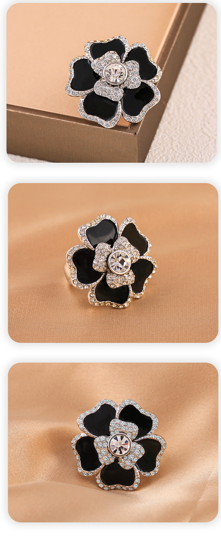 Womens Flower Exaggerated Copper Ring Statement Jewelry For Parties And Daily Wear Black Color Sizes 5 6 7 8 10 11