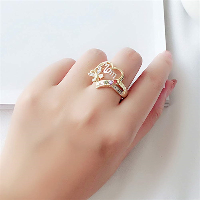 Gold Ring For Women With Rhinestone Butterfly And Heart Design Alloy Jewelry Gift For Mothers Day Elegant Look