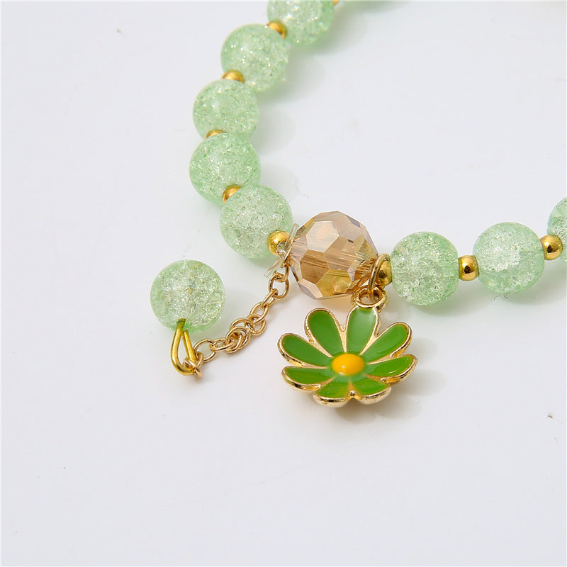 Womens Flower Bracelet Handmade Artificial Crystal String Daisy Bracelet Fashion Travel Gift Bracelet Colorful
