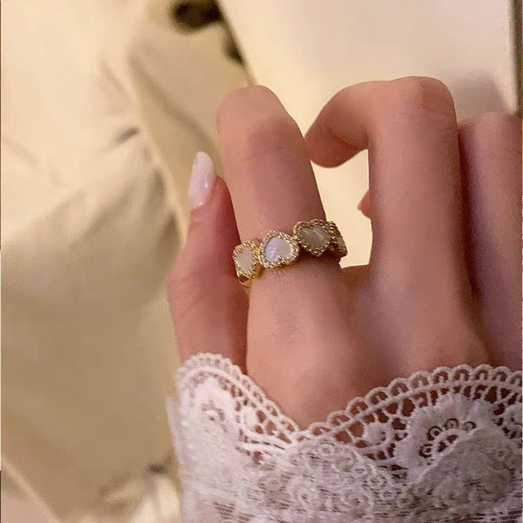 Gold Plated Shell Ring Heart Shape Copper Ring Electroplating Love Heart Ring for Women Girls Fashion Jewelry All-match Ring