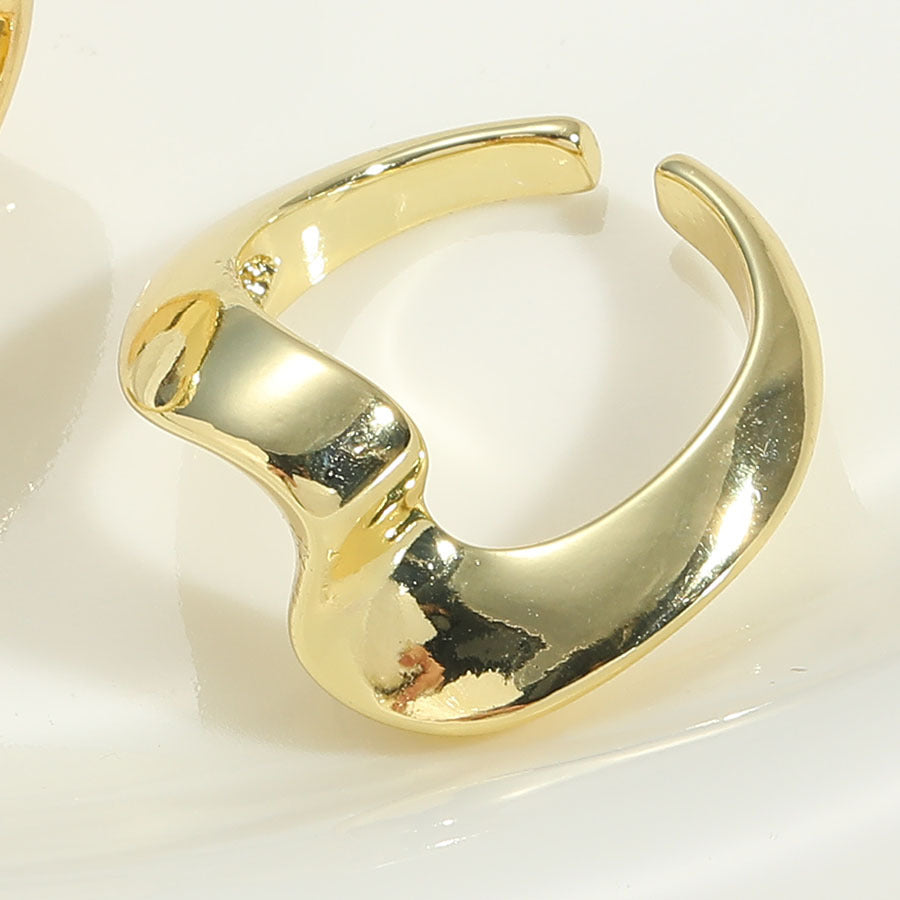 Women Open Adjustable Copper Ring Oval Geometric Metal Texture Polished Trendy Daily Wear Fashion Jewelry Gift