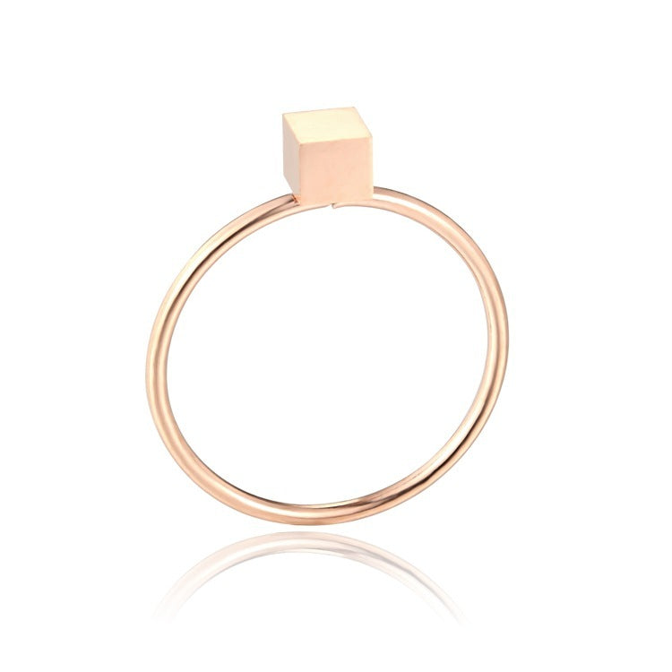 Rose Gold Stainless Steel Square Ring Women Fashion Jewelry