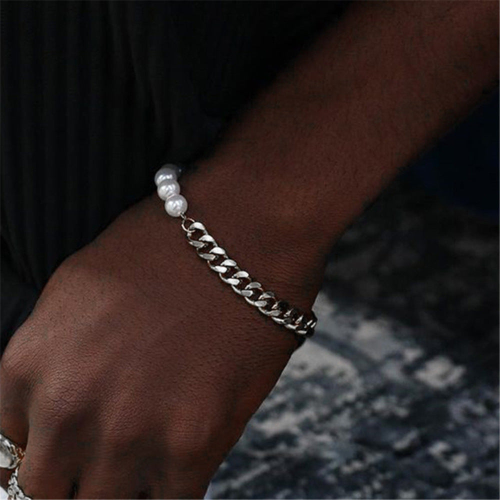 Pearl Chain Bracelet And Necklace Set Unisex Alloy Jewelry