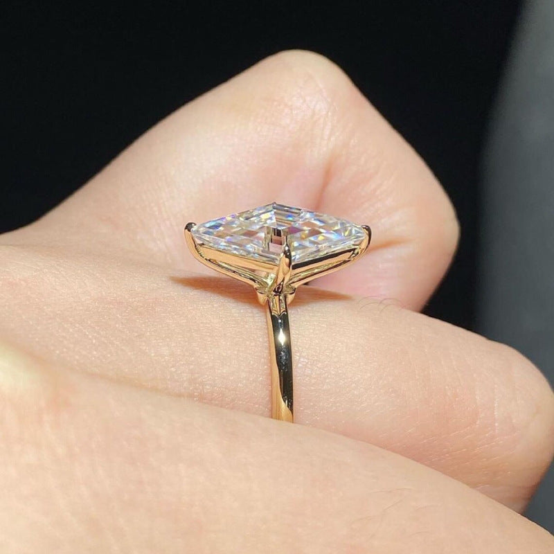 Simple Triangular Rhombus Imitation Moissanite Diamond Ring Copper Electroplated For Women Jewelry Gift Elegant Jewelry