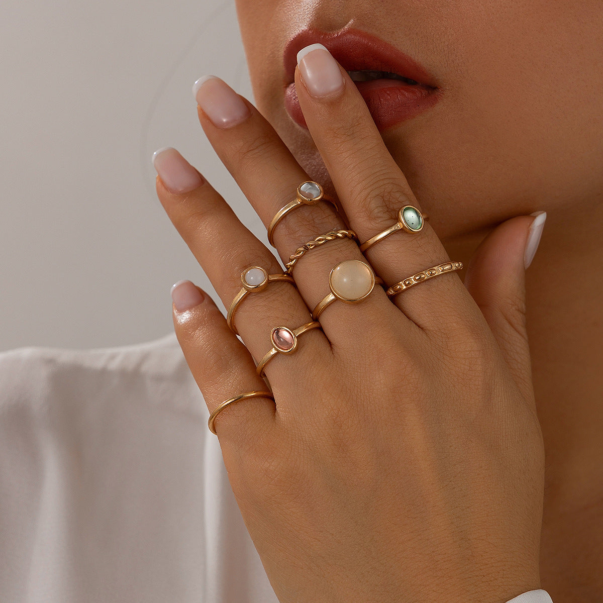 Womens Alloy Ring Set Twist Hollow Cross Chain Punk Asymmetric Wave Design Match Fashion Jewelry Elegant Gifts