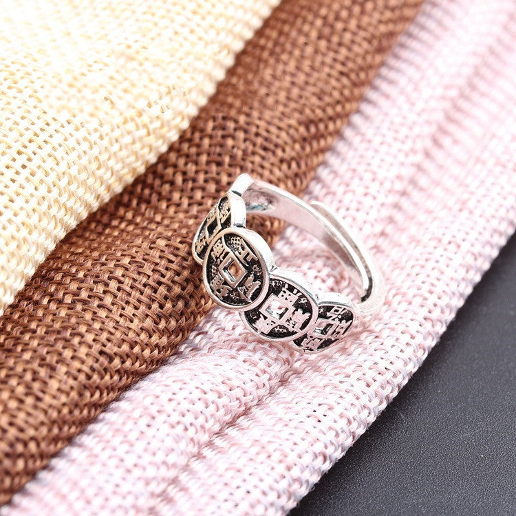 Unisex Index Finger Ring Vintage Distressed Adjustable Alloy Metal Unique Design Symbolic Lucky Charm One Size
