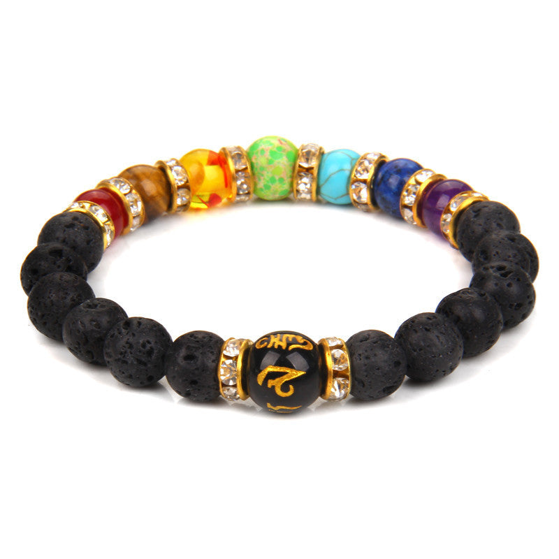 Unisex Natural Volcanic Stone Seven Chakra Bracelet Yoga Energy Geometric Style Gift For Him Or Her Daily Wear