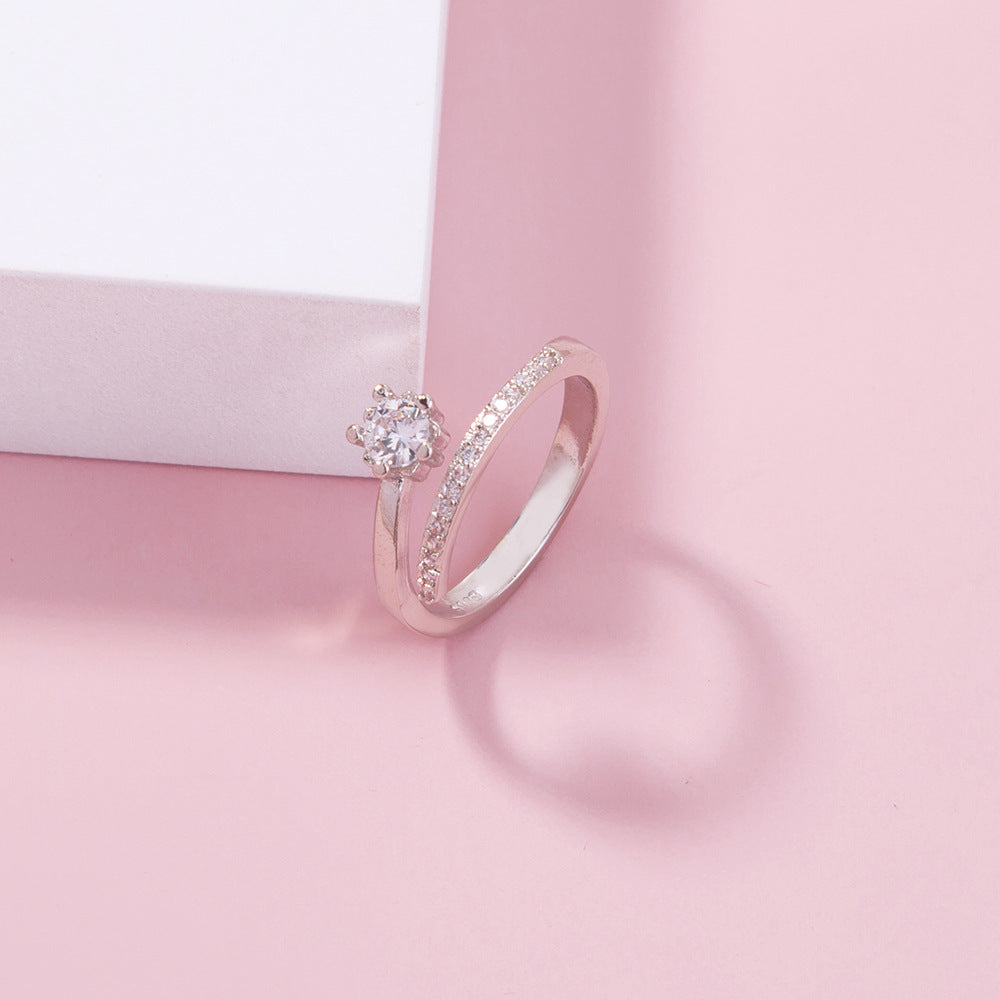 Ladies Adjustable Copper Ring With Zircon Accent Shiny Fashion Jewelry Below 20cm Circumference For Daily Wear