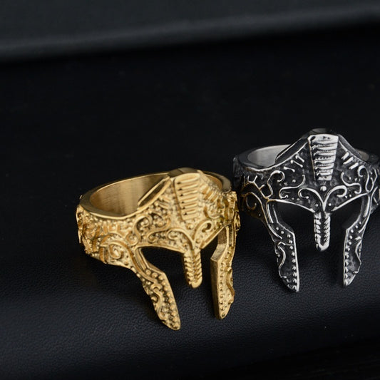 Stainless Steel Warrior Mask Ring Silver Tone Gold Tone Fashion Band Ring for Men and Women Unisex Style Rings